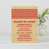 Red Rustic Chevron Afstuderen Invite Kaart (Staand voorkant)