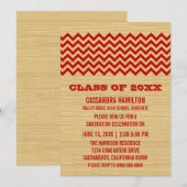Red Rustic Chevron Afstuderen Invite Kaart (Voorkant / Achterkant)