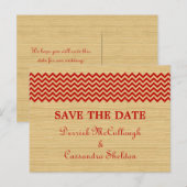 Red Rustic Chevron Save the Date Briefkaart (Voorkant / Achterkant)