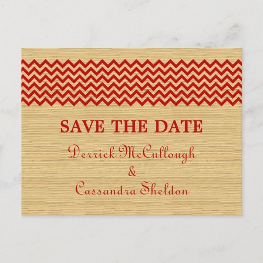 Red Rustic Chevron Save the Date Briefkaart (Voorkant)