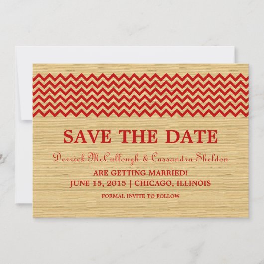 Red Rustic Chevron Save the Date Invite Kaart (Voorkant)