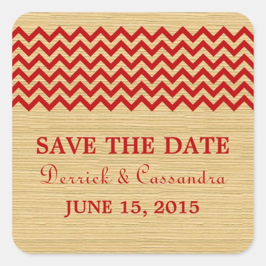 Red Rustic Chevron Save the Date Stickers (Voorkant)