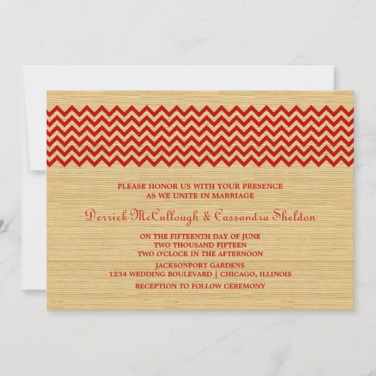 Red Rustic Chevron Wedding Invite Kaart (Voorkant)