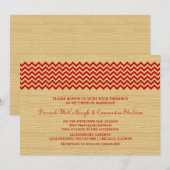 Red Rustic Chevron Wedding Invite Kaart (Voorkant / Achterkant)