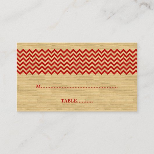 Red Rustic Chevron Wedding Place Card Plaatskaartje (Voorkant)