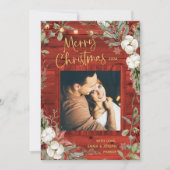 Red Rustic Christmas | Winter bloemen en foto's Feestdagenkaart (Voorkant)