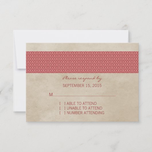Red Rustic Damask RSVP-kaart RSVP Kaartje (Voorkant)