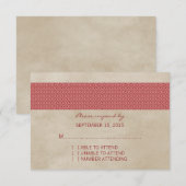 Red Rustic Damask RSVP-kaart RSVP Kaartje (Voorkant / Achterkant)