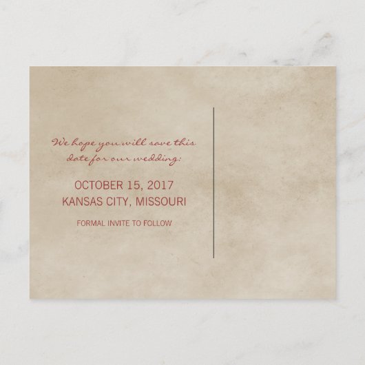 Red Rustic Damask sparen het Briefkaart van de Dat (Achterkant)