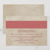 Red Rustic Damask Wedding Invite Kaart (Voorkant / Achterkant)
