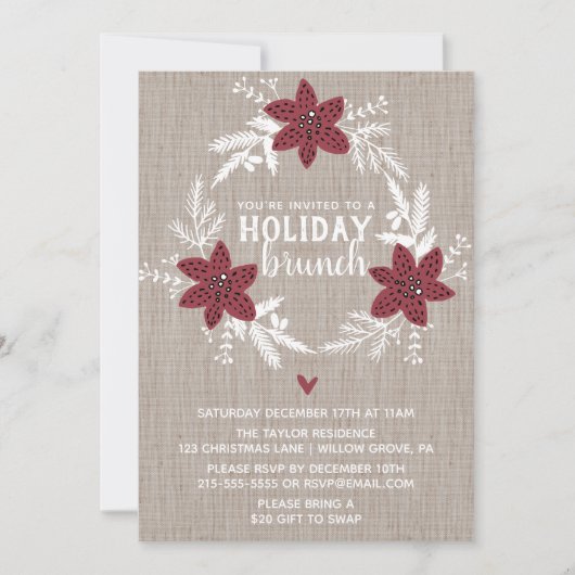 Red Rustic Floral Holiday Kaart (Voorkant)
