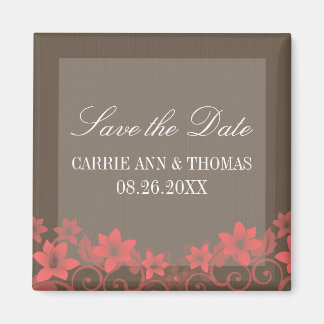 Red Rustic Floral sparen de Datum Magnet