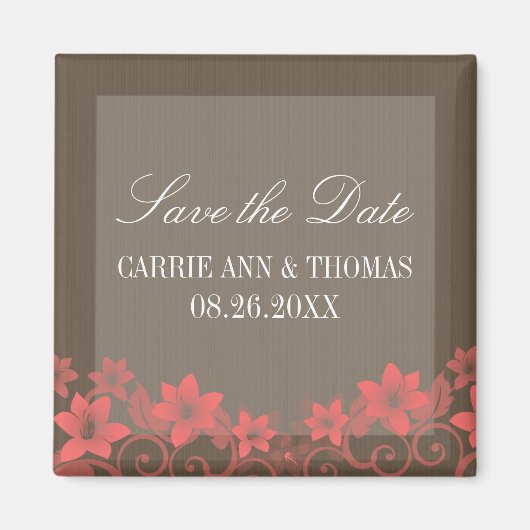 Red Rustic Floral sparen de Datum Magnet (Voorkant)