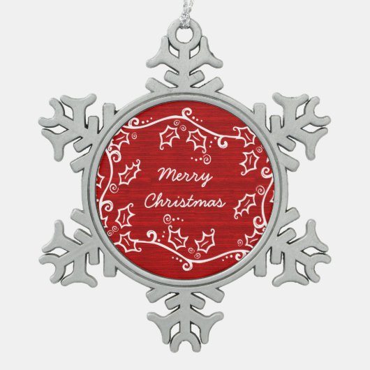 Red Rustic Holly Snowflake Ornament (Voorkant)