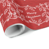 Red Rustic Holly Wrapping Paper Cadeaupapier (Rol Hoek)
