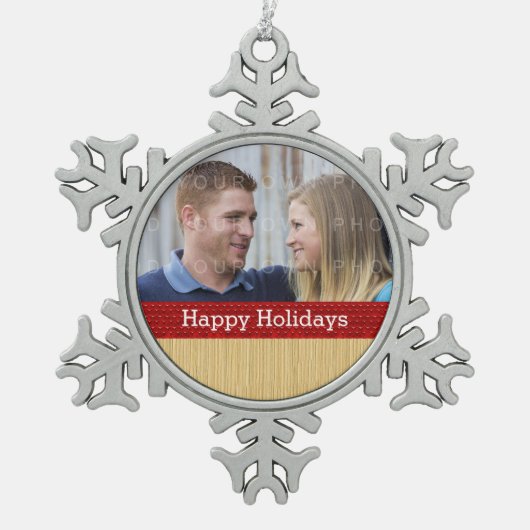 Red Rustic kerstfoto Ornament (Voorkant)