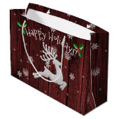 Red Rustic kerstreindester Gift Bag Groot Cadeauzakje (Achterkant Gekanteld)