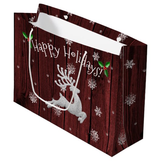 Red Rustic kerstreindester Gift Bag Groot Cadeauzakje (Voorkant Gekanteld)