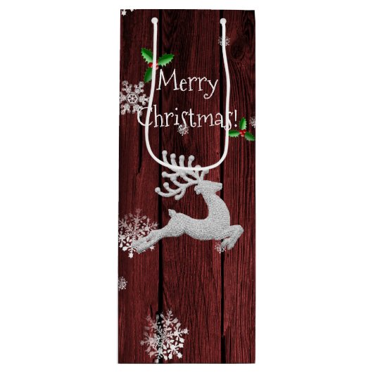 Red Rustic kerstrenrennen Wine Gift Bag Wijn Cadeautas (Voorkant)