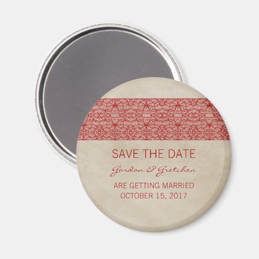 Red Rustic Lace Save the Date Magnet (Voorkant / Achterkant)