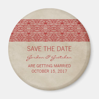 Red Rustic Lace Save the Date Magnet