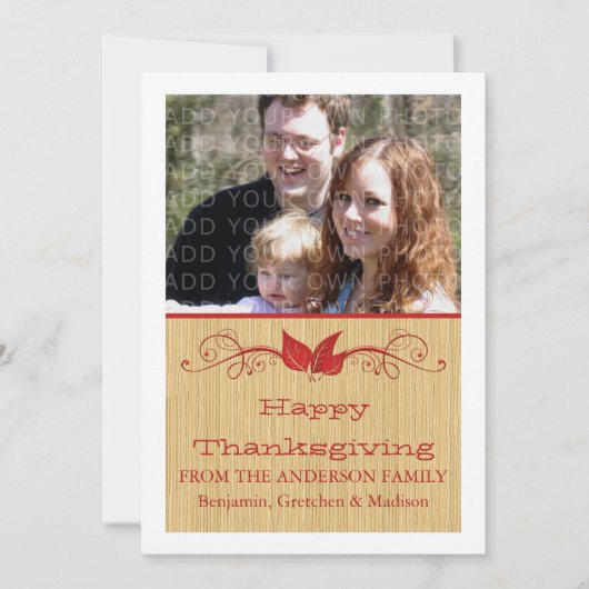 Red Rustic Leaves Thanksgiving Photo Flat Kaart (Voorkant)