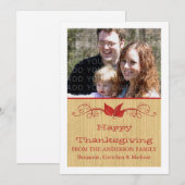 Red Rustic Leaves Thanksgiving Photo Flat Kaart (Voorkant / Achterkant)