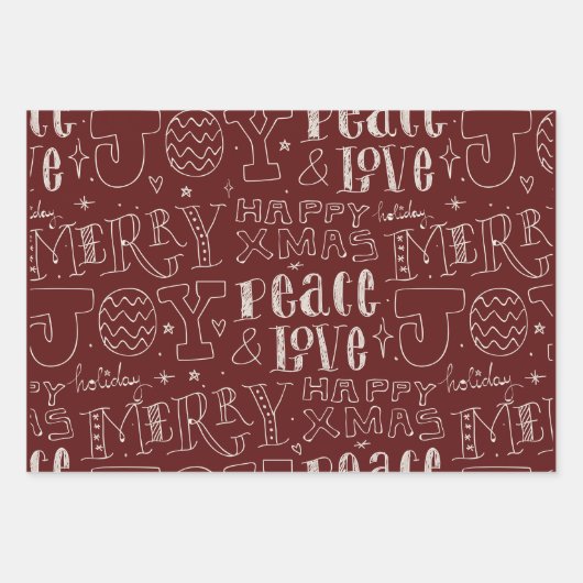 red rustic pattern Merry Christmas Inpakpapier Vel (Voorkant 2)
