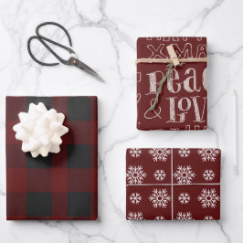 red rustic pattern Merry Christmas Inpakpapier Vel