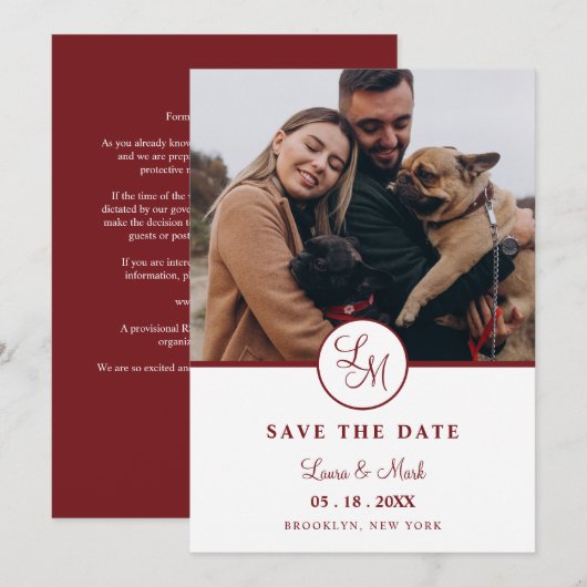 Red Rustic Photo Minimalist Wedding Initials  (Voorkant / Achterkant)