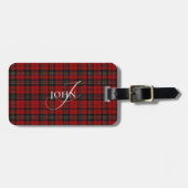 Red Rustic Plaid Chic Typography Monogrammed Bagagelabel (Voorkant horizontaal)
