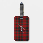Red Rustic Plaid Chic Typography Monogrammed Bagagelabel (Achterkant verticaal)