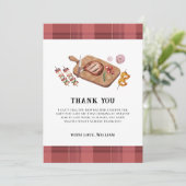 Red Rustic Plaid Country Baby Q Baby shower Bedankkaart (Staand voorkant)