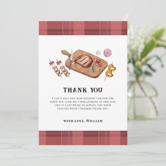 Red Rustic Plaid Country Baby Q Baby shower Bedankkaart (Staand voorkant)