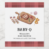 Red Rustic Plaid Country Baby Q Baby shower Wijn Etiket (Enkel label)