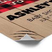 Red Rustic Plaid Lumberjack Baby shower Welkom Poster (Hoek)