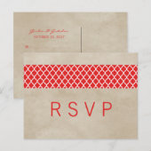 Red Rustic Quatrefoil RSVP Briefkaart (Voorkant / Achterkant)