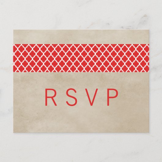 Red Rustic Quatrefoil RSVP Briefkaart (Voorkant)