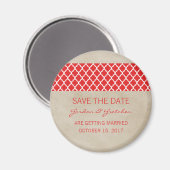 Red Rustic Quatrefoil Save the Date Magnet (Voorkant / Achterkant)