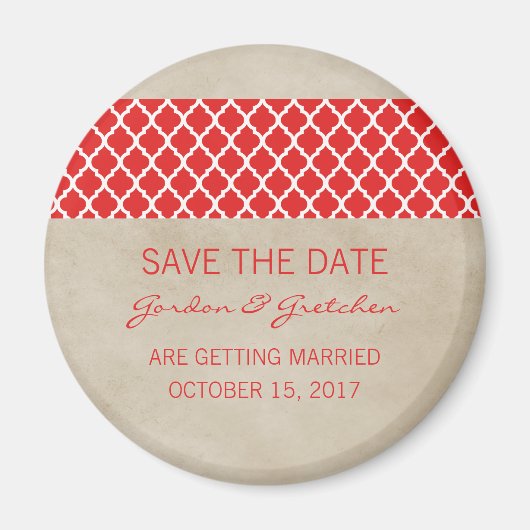 Red Rustic Quatrefoil Save the Date Magnet (Voorkant)