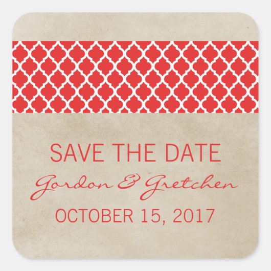 Red Rustic Quatrefoil Sparen de Stickers van de Da (Voorkant)