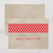 Red Rustic Quatrefoil Table Number Briefkaart (Voorkant / Achterkant)
