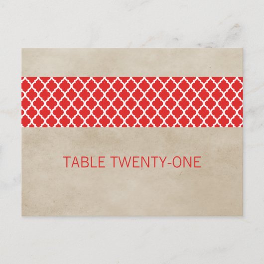 Red Rustic Quatrefoil Table Number Briefkaart (Voorkant)