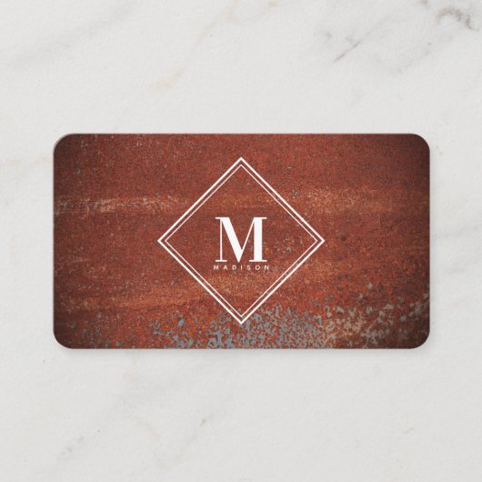 Red Rustic Rust Metallic Texture Monogram Initial Visitekaartje (Voorkant)