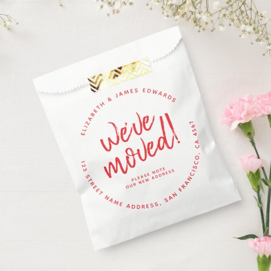 Red Rustic Script We've Moved New Address Bedankzakje (Gezegeld)