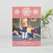 Red Rustic Snowflake Holiday Foto Feestdagenkaart (Staand voorkant)