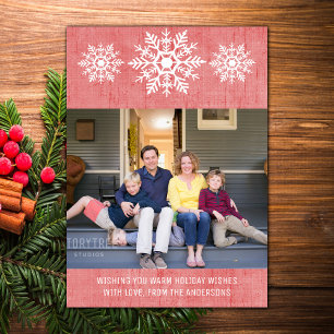 Red Rustic Snowflake Holiday Foto Feestdagenkaart