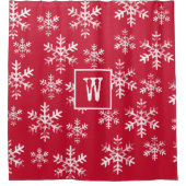 Red Rustic Snowflake Monogram Kerstmis Douchegordijn (Voorkant)