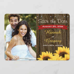 RED RUSTIC SUNFLOWER BEWAREN DE DATUMKAART SAVE THE DATE