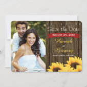 RED RUSTIC SUNFLOWER BEWAREN DE DATUMKAART SAVE THE DATE (Voorkant)